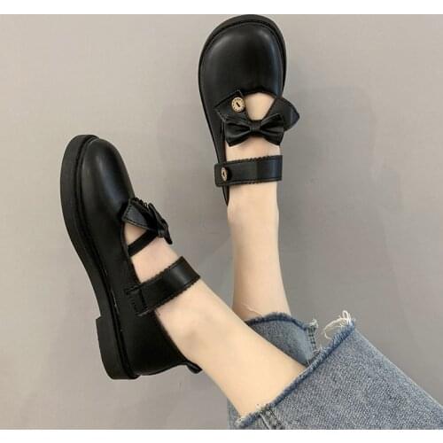 Lolita Shoes Patent Leather Mary Janes Shoes Round Toe Casual Shoe Bowtie Button Women Flats Spring Autumn zapatos mujer 8894C