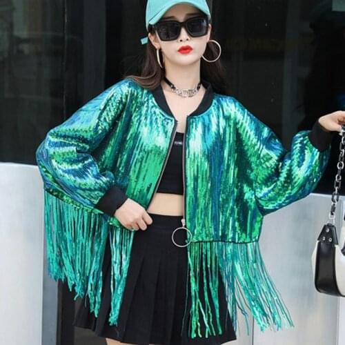 Streetwear Hip Hop WomenS Jackets Fashion 6colour Sequin Tassel Bat Sleeve Outerwear Plus Size Coat Autumn Пальто с кисточками