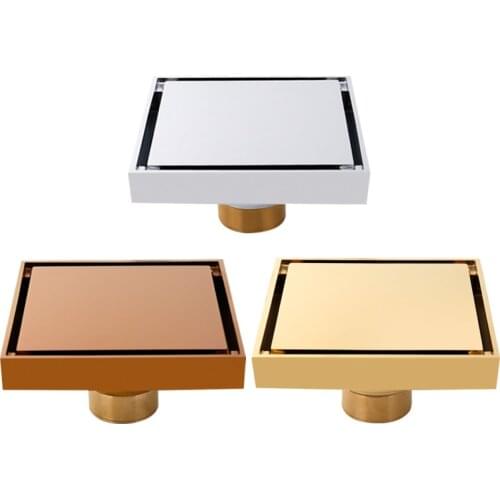High Quality Bathroom Accessories Brass Gold/Rose Gold/Silver Finish Bath Shower Floor Drain 120x120mm Square Waste Drain