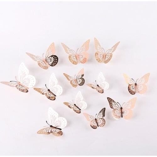 12Pcs/Set Mirror Wall Stickers 3D Effect Butterflies Wall Decal Art Party Decoration Wedding DIY Home Decors stickers Fridge