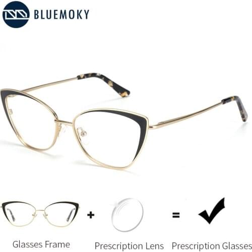 BLUEMOKY Titanium Metal Cat Eye Glasses Frame For Women Optical Blue Light Blocking Lens Eyewear Myopia Prescription Eyeglasses
