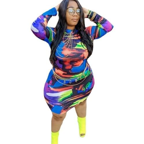 Dresses for Women Streetwear Long Sleeve Print High Waist Big Size Mini Dress Bodycon Dress Plus Size Wholesale Dropshipping