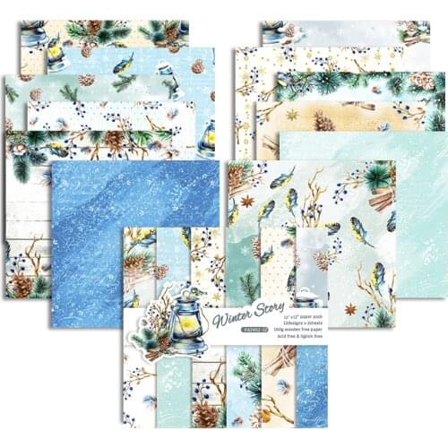 12-Inch Winter Story Christmas Theme Single-Sided Pattern Leaves Series Kraft Background DIY Scrapbook Paper Craft Decoration