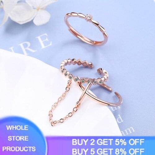 3Pcs/Set Exquisite Rose Gold Ring Anniversary Proposal Jewelry Women Engagement Wedding Band Ring Set Birthday Party Ring Set