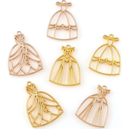 3pcs/lot Skirt Fan Flower Lace Gold Rose Color Metal Frame Pendant Gold Charm Bezel Setting Cabochon Setting UV Resin Charm