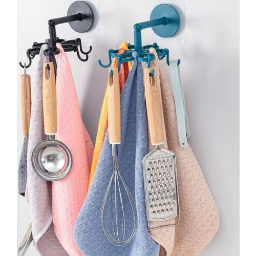 360 Degrees Rotated Wall Hangers Strong Self Adhesive No Trace 6 Hooks Suction Heavy Load Rack Handbag Clothes Ties Hanging Rack