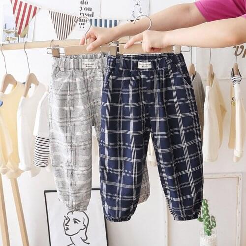 Childrens Casual Pants Boys Trousers 2021 Autumn New Baby Boys and Girls Comfortable Trousers Checked Pants Loose Plaid Pants