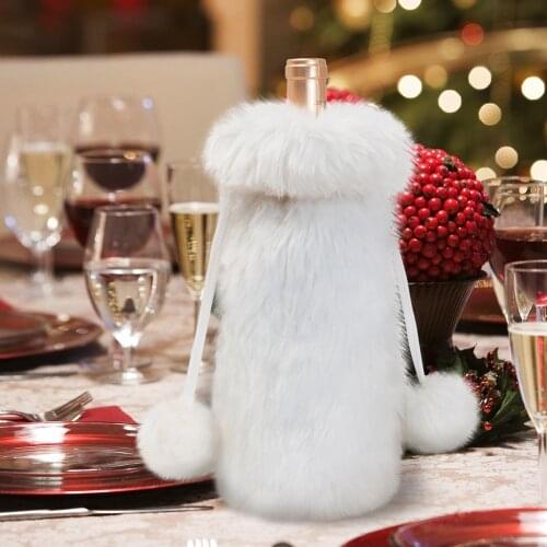 White Wine Bottle Cover Luxury Faux Fur Christmas White Bottle Bags Gift New Year Decorations Home Christmas Xmas Ornaments Tool
