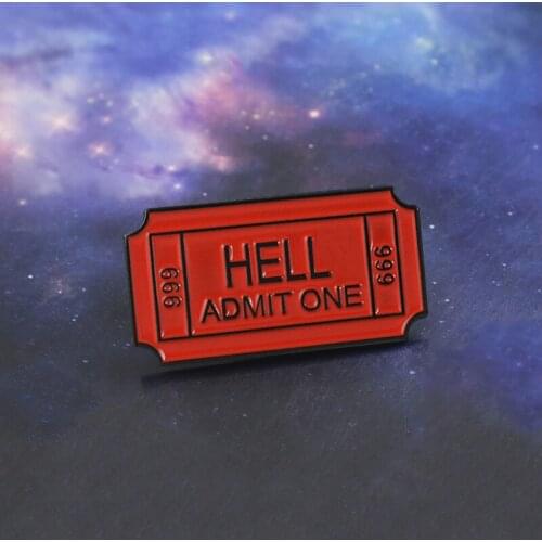 Hell Admission Red Ticket Brooch HELL ADMIT ONE Ticket Number 666 999 Personality Enamel Pin Badge Men and Women Cool Fan Gifts