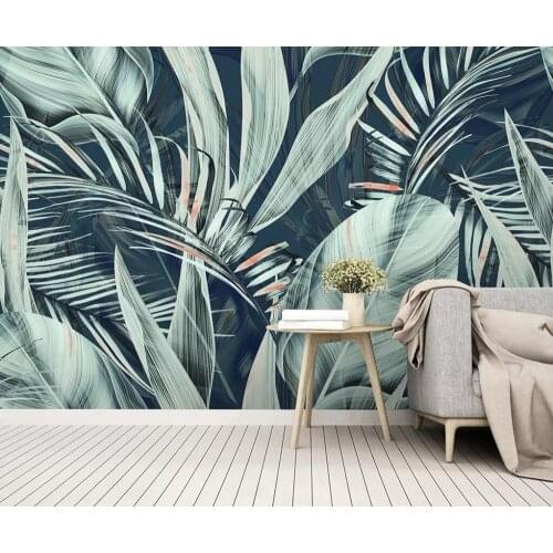 Hand-painted background wall painting of tropical rain forest flowers and birds
