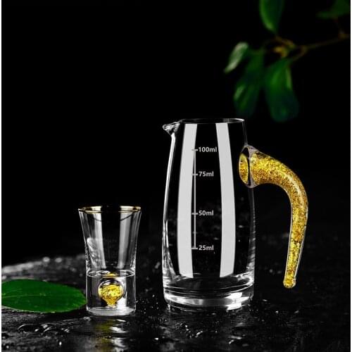 Gold Foil Crystal Liquor Spirits Shot Glass Bar High Grade Golden Sake Vodka Small Shots Wine Glasses Cup Vasos De Cristal