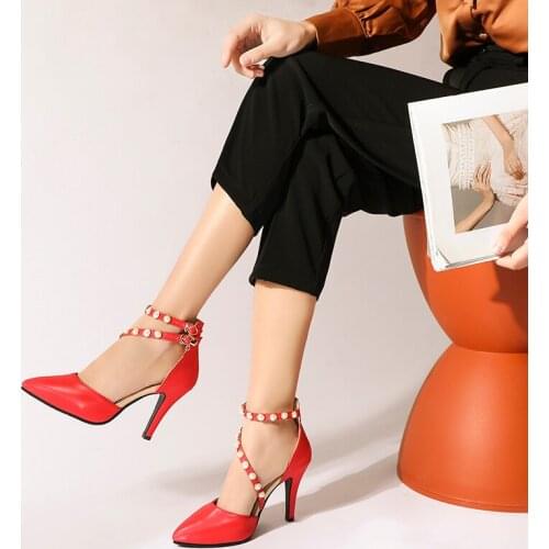 Hot new women sandals high heels summer women shoes gladiator sandals block heels pearl beaded red stiletto single shoes shallow