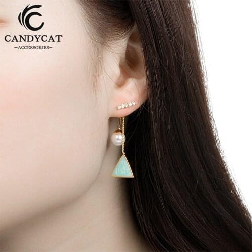 Trendy Korean Pearl Drop Earrings For Women Simple Gold Geometric Long Hanging Earrings Fashion Jewelry Party Gift Wholesale