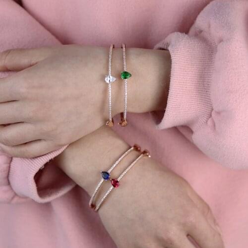Tear drop cz birthstone colorful rose gold fashion cuff bangle bracelet