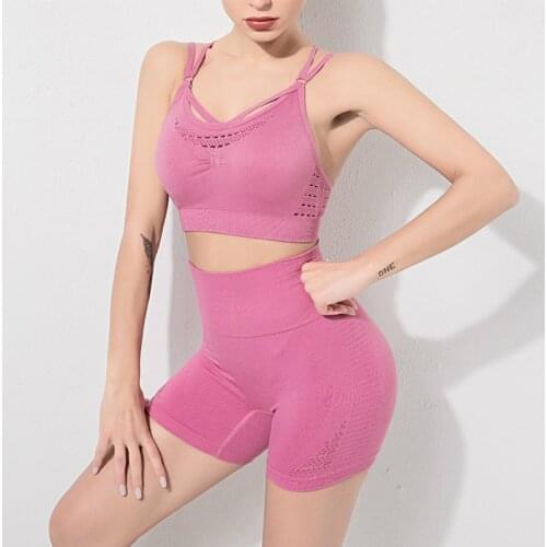 Seamless 2 Piece Set Women Candy Colors Yoga Set 2020 Summer Workout Clothes For Women Mesh Breathable Ropa Deportiva Mujer