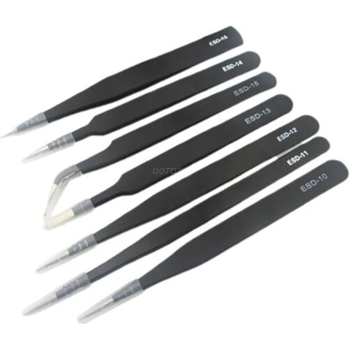 OOTDTY Precision Tweezers Set 7 Pieces Anti-static Stainless Steel Tweezers Kit for Electronics Repair Soldering Craft Jewelry