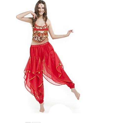 New Belly Indian Dance Costume top Blouse & gold wavy pants 12 colours Dancewear