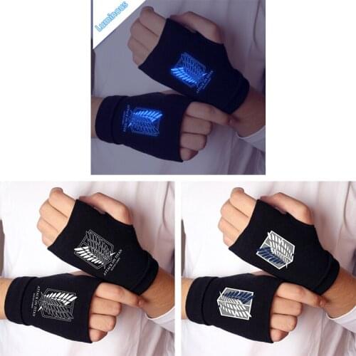 Attack on Titan Levi Ackerman Cosplay Gloves Knitting Warm Half Finger Luminous Mittens Wings of Liberty Eren Mikasa Accessories