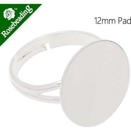 Silver Plated Adjustable Ring Blanks Base With 12mm Blank Pad,ring settings blank,ring blanks,Sold 20pcs/lot-C4665
