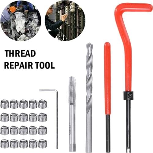 Durable 25pcs M6x1.0 Thread Repair for Helicoil Compatible 6mm Damaged Threads Drill Tool Metric Thread Repair Insert Kit