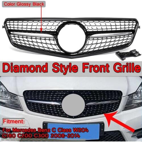 W204 Diamond Style Grille Glossy Black Car Front Bumper Grille Grill For Mercedes For Benz C-Class W204 C180 C200 C300 2008-2014