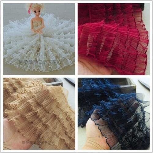 5Meters 18CM Wide Luxury Five-layer 3D Guipure Voile Lace Fabric Ribbon Ruffle Trim Wedding Dress Fluffy Skirts Sewing Supply
