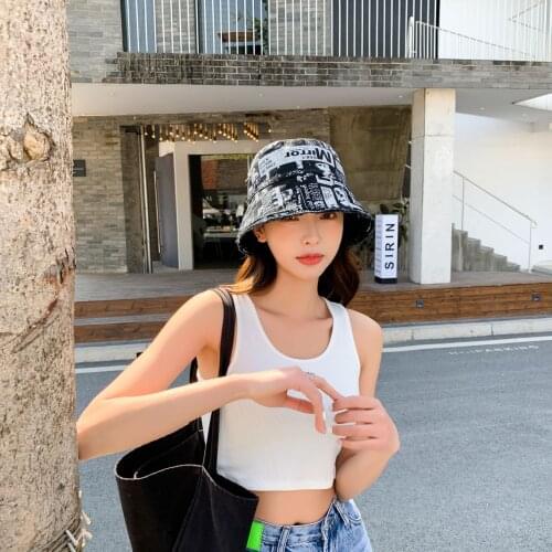 Hat Female Spring and Summer Fashion Graffiti Cartoon Double-sided Fisherman Hat Korean Casual Wild Shade Outdoor Basin Hat