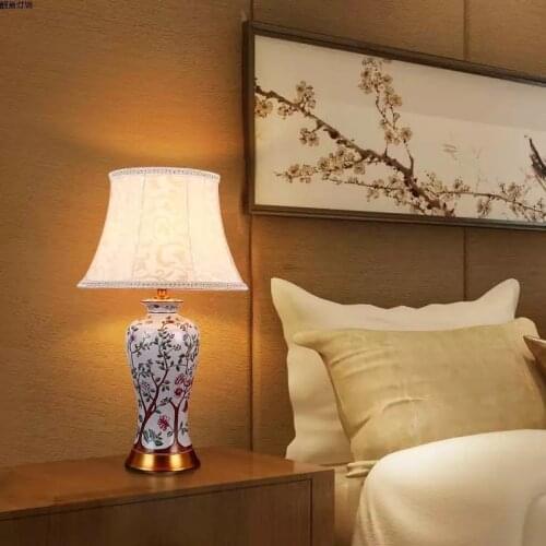 High temperature firing blue and white ceramic table lamps for home