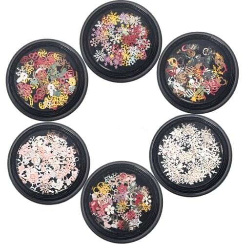 Nail art color mixed Christmas decorations wood pulp piece small snowflower tree sock nail DIY nail art decoration