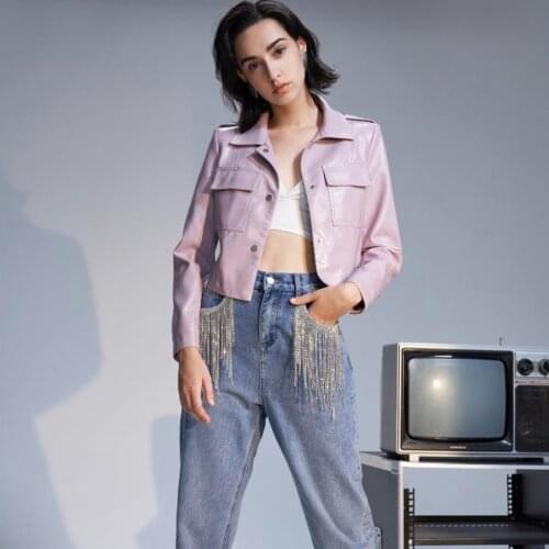 Fashion Womens Pu Leather Jacket Was Thin Single Breasted Locomotive Pu Leather Jacket Female Punk Motorcyle Jackets F2359