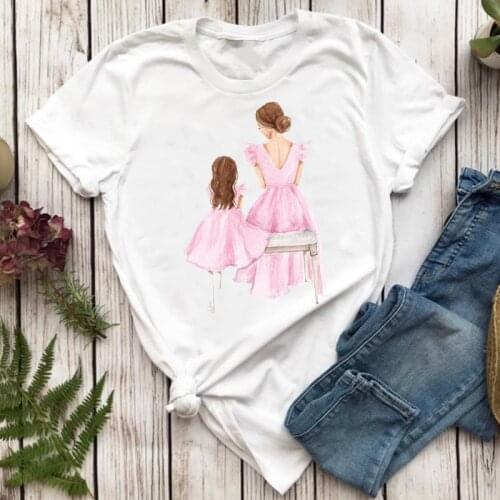 Women T-shirts Watercolor Mom Mother Daughter Girl Mama Cartoon Ladies Print Graphic T Top Lady Shirt Female Tee T-Shirt