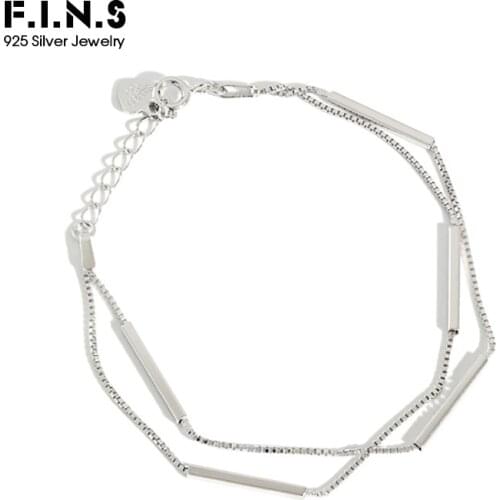 F.I.N.S Authentic 925 Sterling Silver Female Bracelet Square Pipe Double Layer Hand Chain Bracelets for Women Fine Jewelry