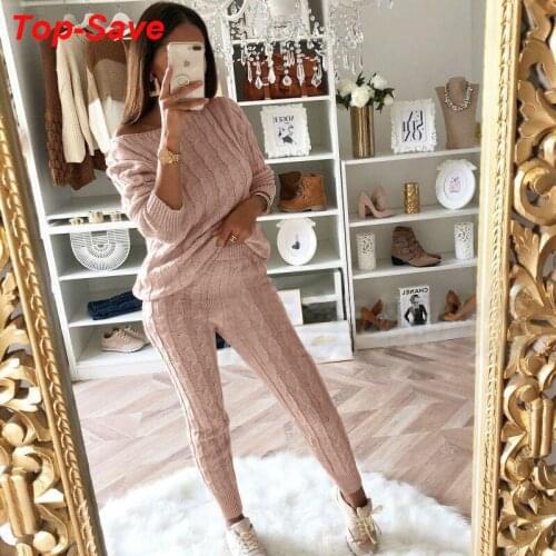 Fashion Solid Sweater Female Warm Knitted Suit Festival Clothing Elegant Street Wear 2 Piece Set Women Tracksuit Club Outfits