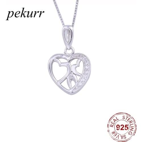 Pekurr 925 Sterling Silver CZ Anatomical Heart Necklace For Women Boken Heart Pendants Long Chain Collar Fashion Jewelry