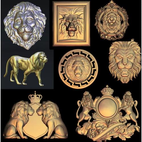 14 models) 3d Lions Relief Sculpture Model CNC 3 axis 4 axis router milling engrave STL files