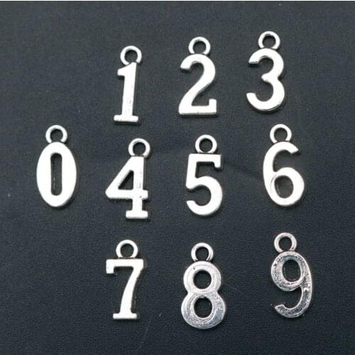 2 Set Silver Plated Arabic Numerals*0-9* Alloy Pendant Bracelet Necklace Accessories DIY Charm Jewelry Craft Making A1648