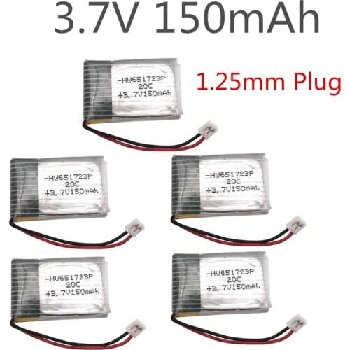 3.7v 150mah 1S H20 RC Quadcopter Spare parts 150mah LIPO Battery 1.25mm pin Battery 651723
