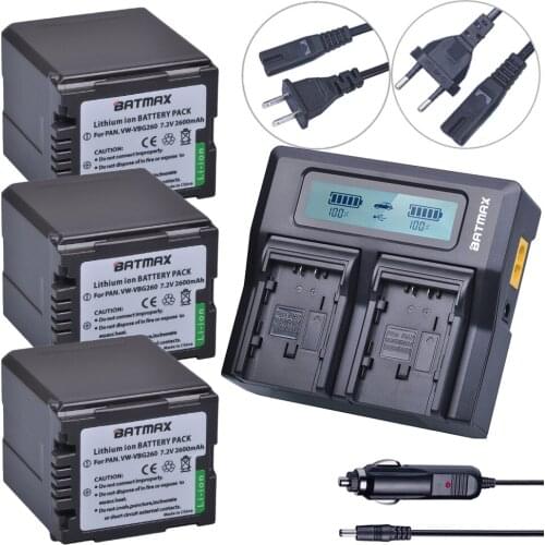 3Pcs VW-VBG260 VW VBG260 VW-VBG130 VW VBG130 Rechargeable Battery + Fast LCD Dual Charger for Panasonic HS250 SDR-SD7 HDC-MDH1