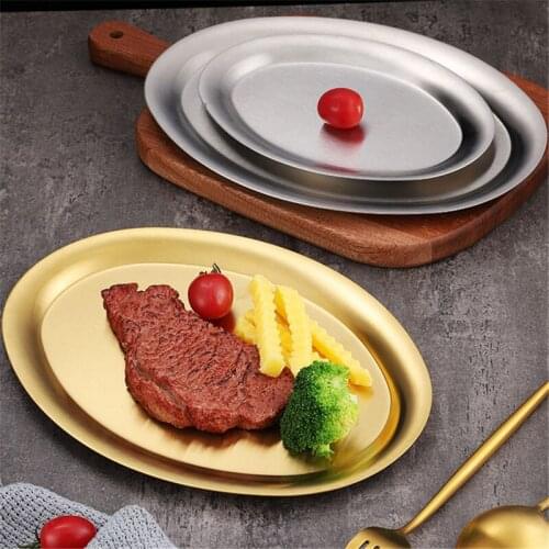 304 Stainless Steel Korea Oval coffee cake plate cup tray steak Pan Fruit Dishes Saucer Tea Tray Dessert Plate Tableware Set