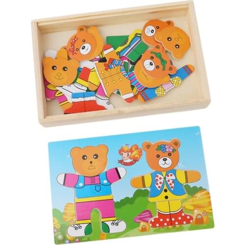 5 Kinds Baby Kids Wooden Toys Dress Up Bear Dressing Jigsaw Puzzle Kids Dress Changing Educational Montessori Toys Children Gift