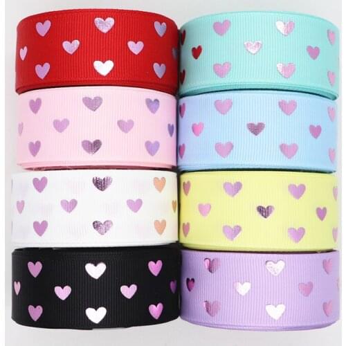 50 Yards 1" 25MM Valentines Day Pink Gold Heart-Shaped Printed Ribbon For Hair Bows DIY Crafts Handmade Accessories M20012103