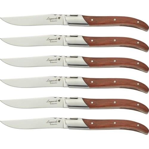 8.25'' Laguiole style Steak Knives Rose Wood Dinner Knifes Japanese Cutlery Wooden Dinnerware set Xmas Restaurant 2/4/6/8/10pcs