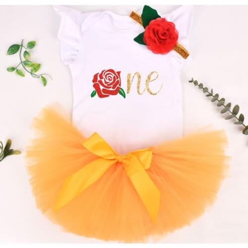 1 Year Baby Girl Belle Tutu Outfit 1st Belle Yellow Birthday Party Outfits Infant Cake Smash Photo Props Rose Flower Headband