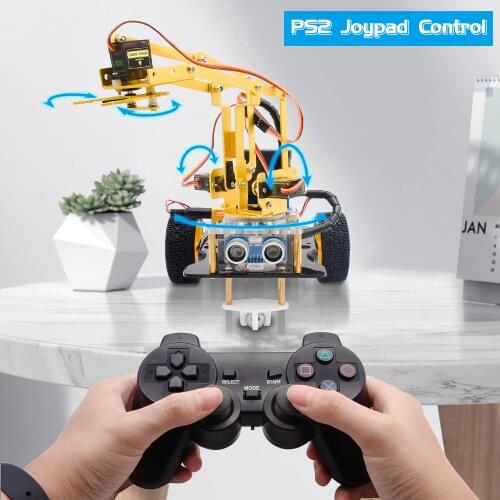 Keyestudio 4DOF Mechanical Arm Robot Car Learning Starter Kit W/PS2 Contoller for Arduino Robot/Support Android &IOS