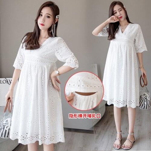 Summer Autumn Pregnant Dress Maternity Clothes Embroidery Lace Maternity Dress Pregnancy Clothes for Pregnant Women