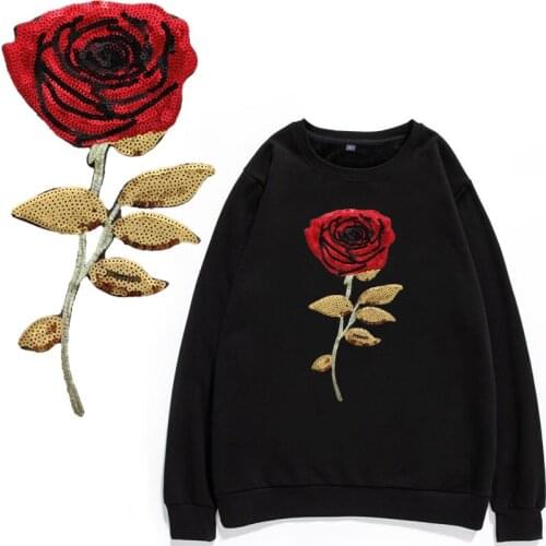 3D Flower Red Gold Sewing Iron Accessories Badge Patch Embroidery Stikers Decoration Applique Parches Termoadhesivos Para Ropa