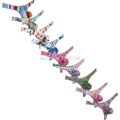 Fashion Print Mens Thongs And G Strings Low Rise Brief Penis Hipster Mens Sexy Thongs Contour Pouch Sports T-Back