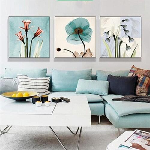 Nordic Simple Small Fresh Plant Canvas Painting Transparent Flower Abstract Art Poster Living Room Study Decorative Pictures