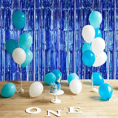 NEW Bule 92*245cm Metallic Foil Fringe Tinsel Curtains Door Curtains Photo Backdrop Background Wedding Birthday Pub Stage