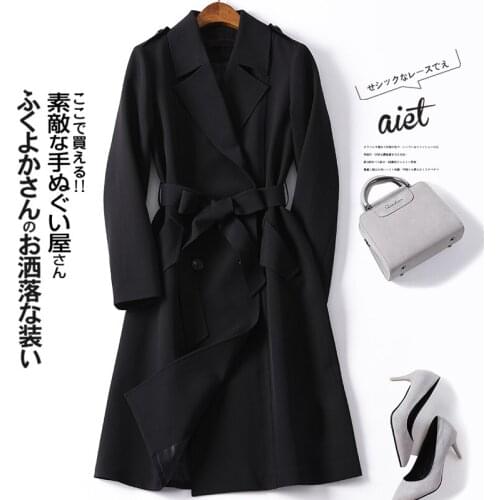 Mid Long 2021 Spring and Autumn New Black Windbreaker Womens British Fashion Double Breasted Slim Long Sleeve Waist Jacket